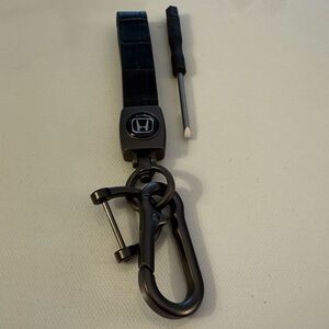 Honda Key Fob Keychain in Black Leather with Logo NWT